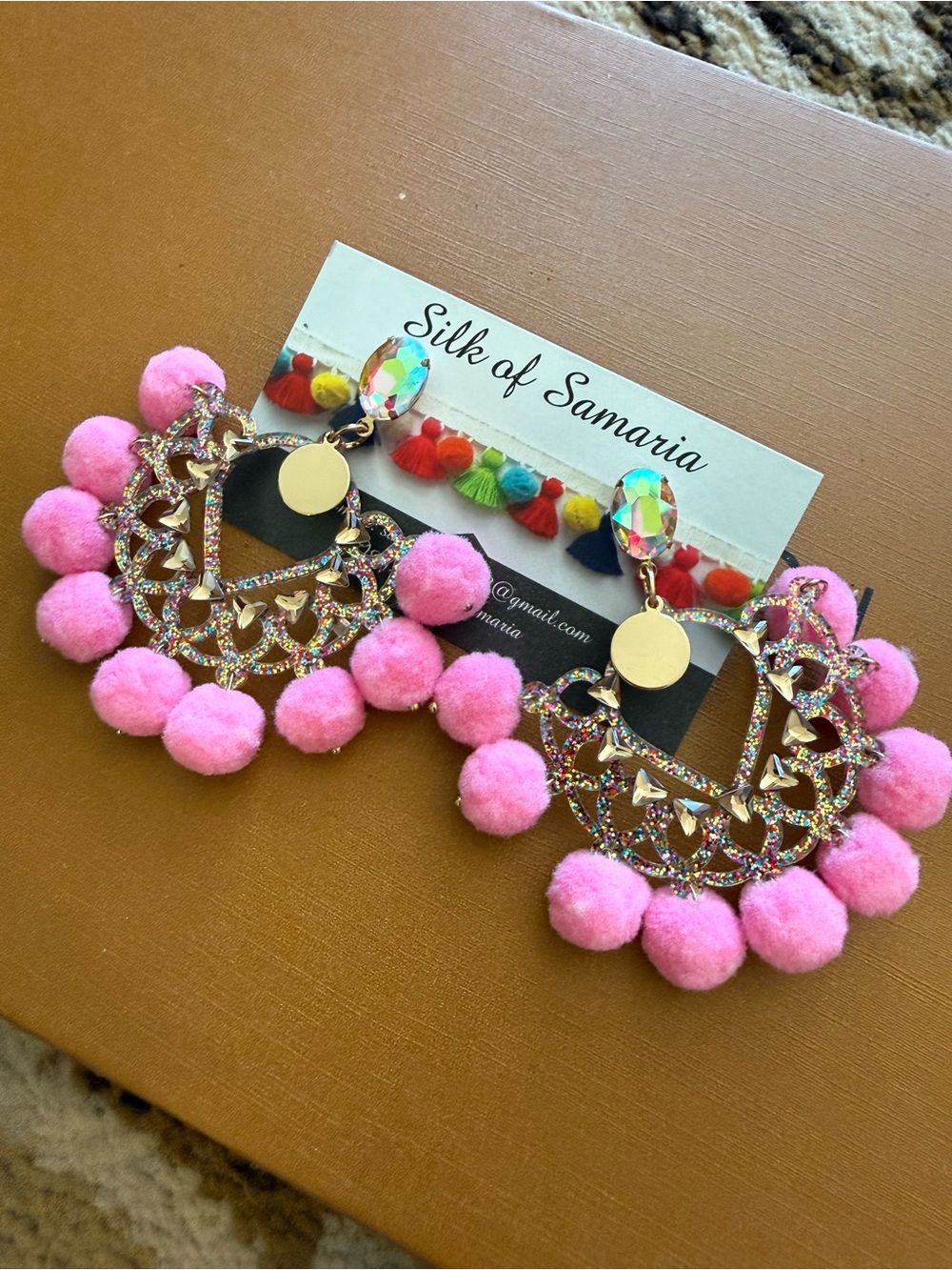 Pink Pom Pom Statement Earrings